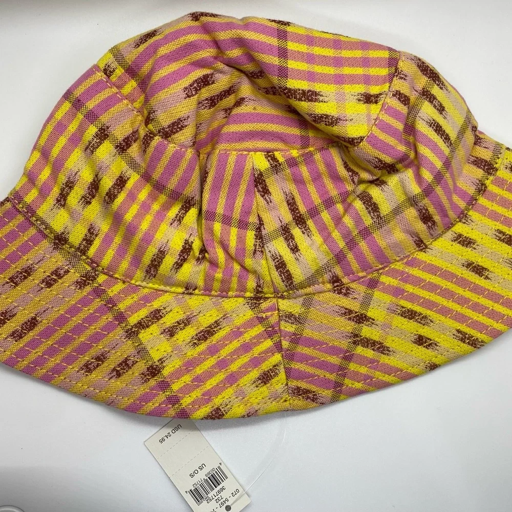 NWT AERIE Yellow/Pink/Brown Plaid Reversible Bucket Hat Woman’s One Size - Picture 2 of 3
